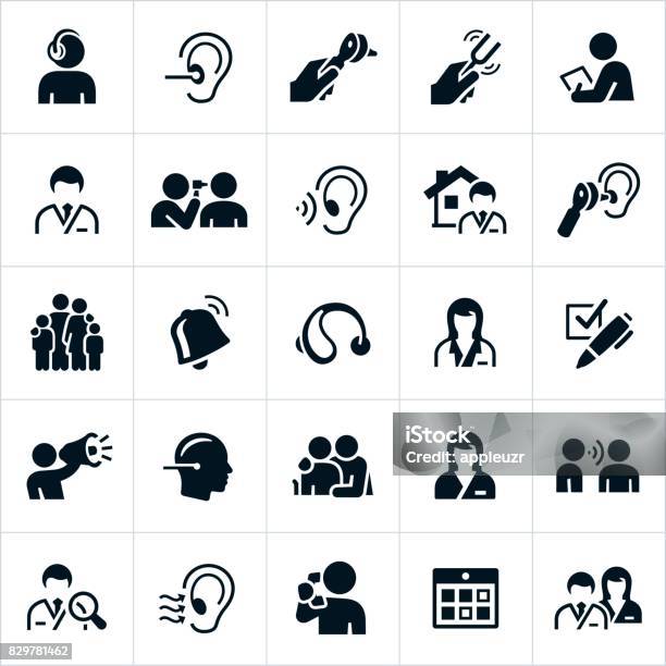 Audiology And Hearing Icons Stock Illustration - Download Image Now - Icon Symbol, Hearing Aid, Listening