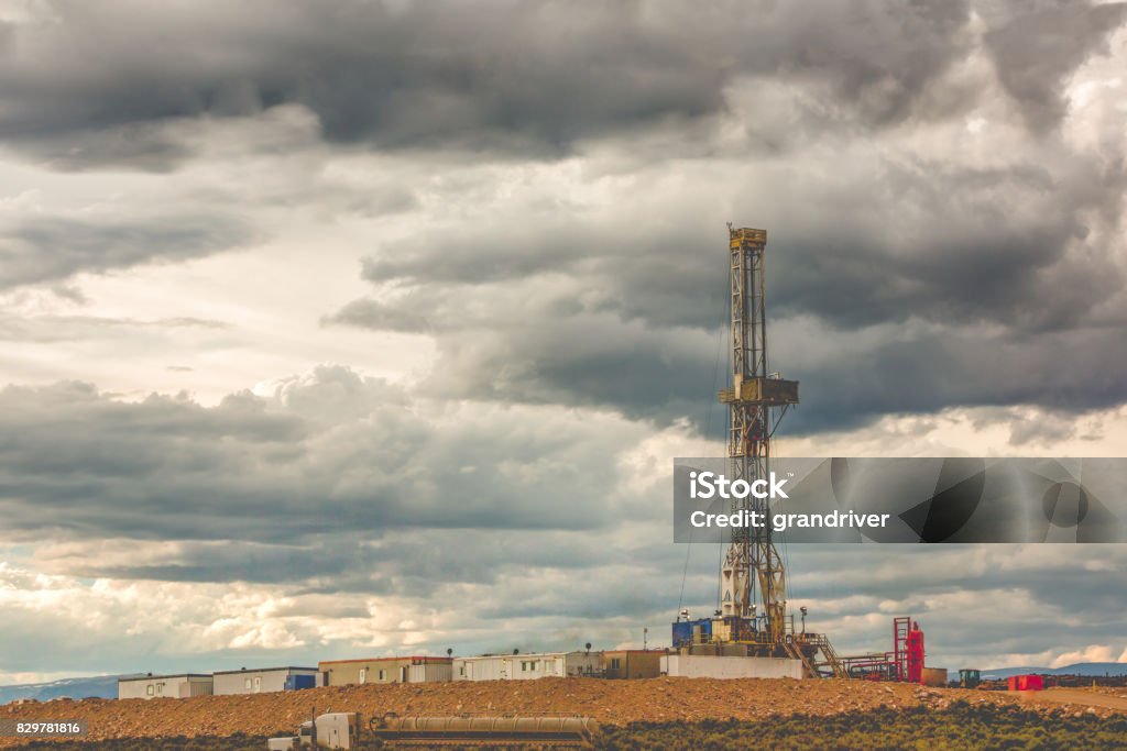 Fracking Drilling Rig Under A Dramatic Cloudy Sky Stock Photo ...