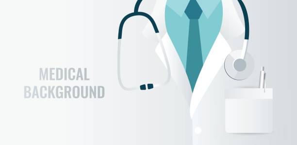 Medical background with close up of doctor with stethoscope. Medical background with close up of doctor with stethoscope. Vector illustration healthcare and medicine concept stock illustrations