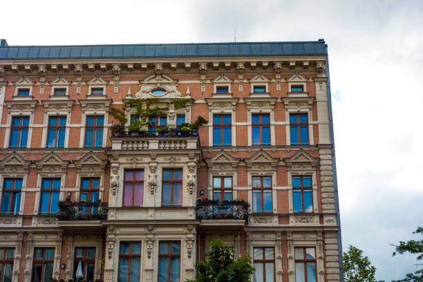 istock Expensive apartment house with brick facade with ornaments 829782302