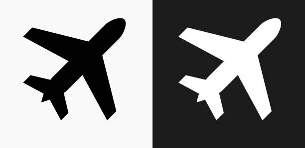 Airplane Icon on Black and White Vector Backgrounds Airplane Icon on Black and White Vector Backgrounds. This vector illustration includes two variations of the icon one in black on a light background on the left and another version in white on a dark background positioned on the right. The vector icon is simple yet elegant and can be used in a variety of ways including website or mobile application icon. This royalty free image is 100% vector based and all design elements can be scaled to any size. airplane clipart stock illustrations