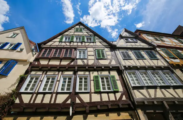 Typical half-timbered houses in the historical center of Tubingen, Baden Wurttemberg, Germany.