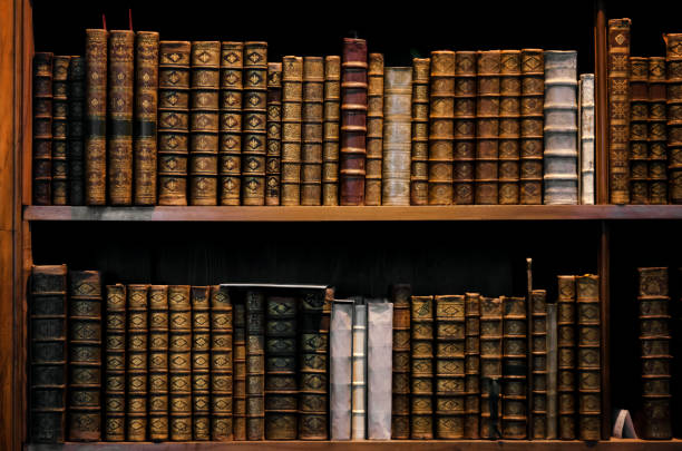 antique wooden bookshelf stock photo