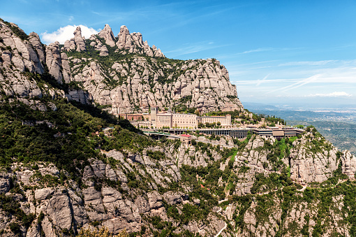 Santa Maria de Montserrat abbey in Montserrat mountains near Barcelona, Spain