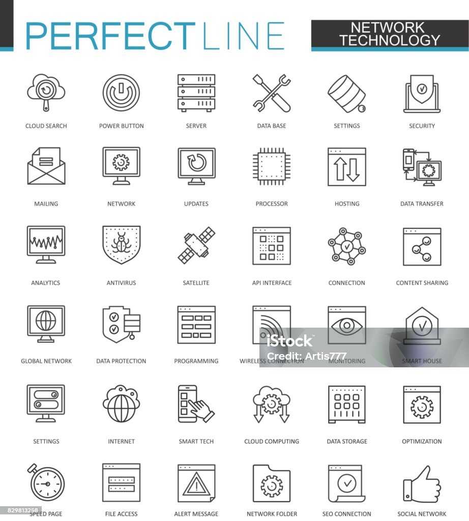 Netzwerk Technik dünne Linie Web Icons Set. Big-Data Rahmenplanung Schlaganfall Symbole. - Lizenzfrei Conferencier Vektorgrafik