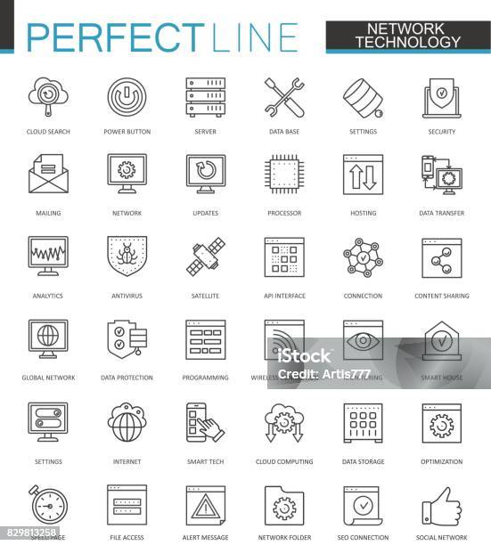 Network Technology Thin Line Web Icons Set Big Data Outline Stroke Icons Design Stock Illustration - Download Image Now