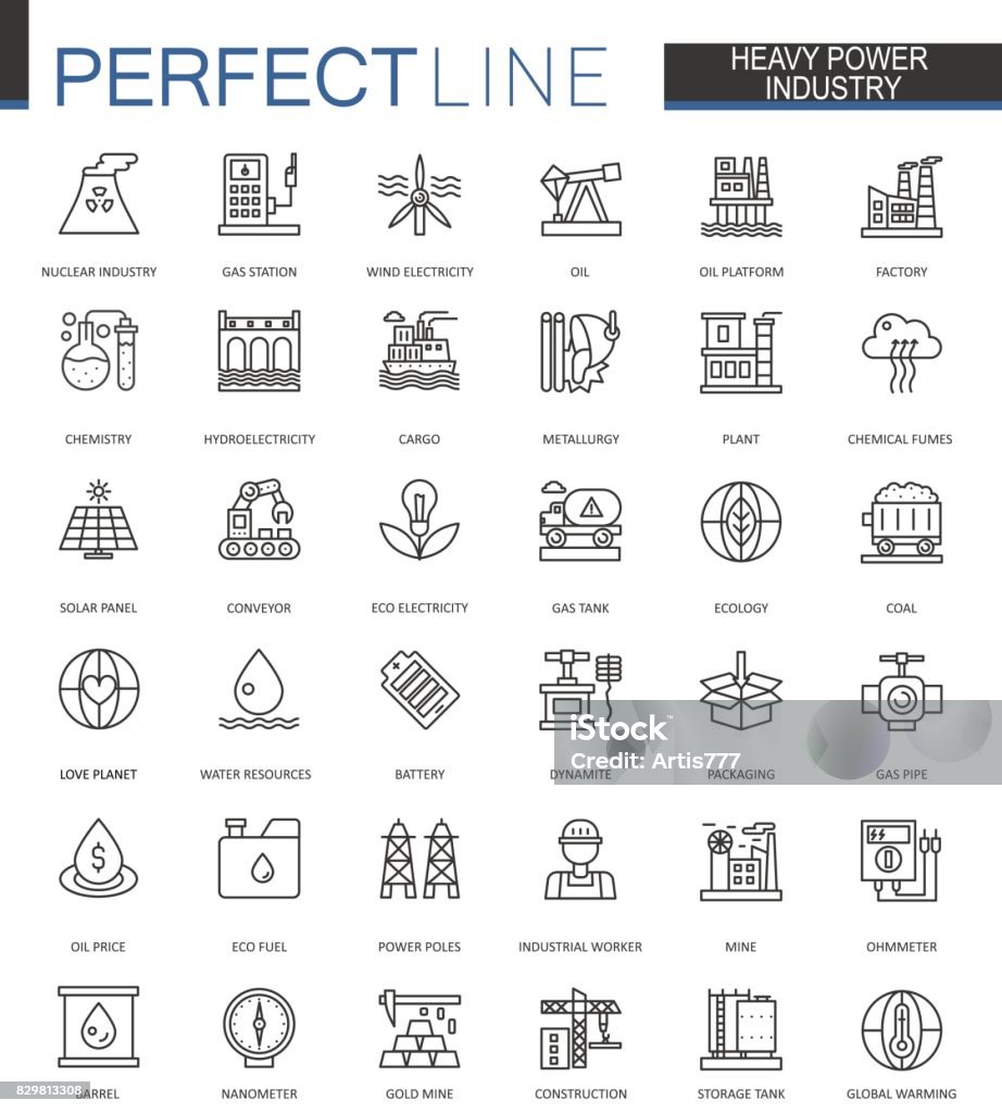 Schwere Industrie dünne Linie Web Icons Antriebssatz. Fabrik und erneuerbare Energien Schlaganfall Symbole Rahmenplanung. - Lizenzfrei Icon Vektorgrafik