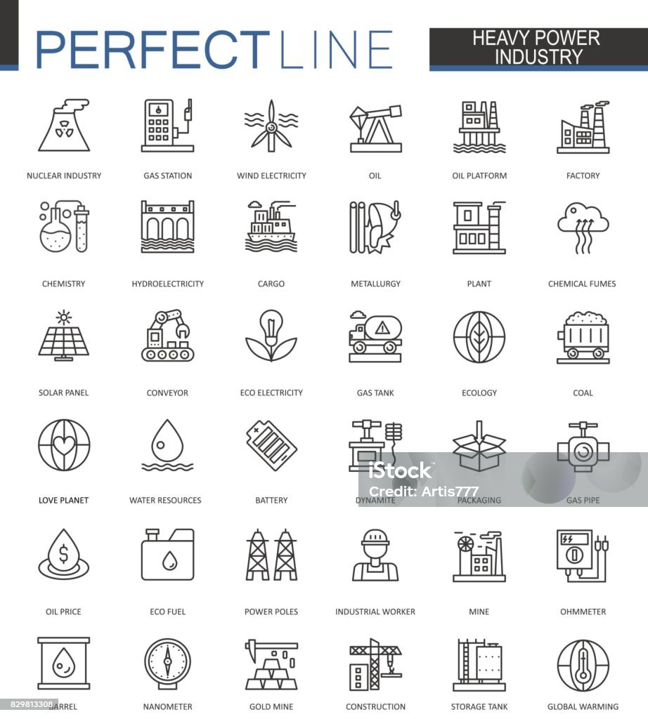 Heavy power industry thin line web icons set. Factory and renewable energy Outline stroke icons design. Heavy power industry thin line web icons set. Factory and renewable energy Outline stroke icons design Icon Symbol stock vector