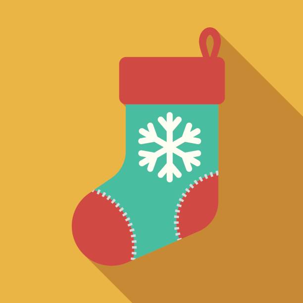 weihnachten-flachen design-ikone: strumpf - weihnachtsstrumpf stock-grafiken, -clipart, -cartoons und -symbole