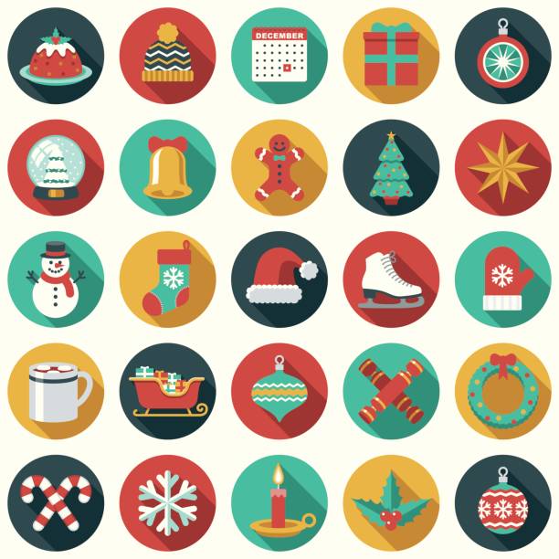 ilustrações de stock, clip art, desenhos animados e ícones de christmas flat design icon set - cookie christmas gingerbread man candy cane