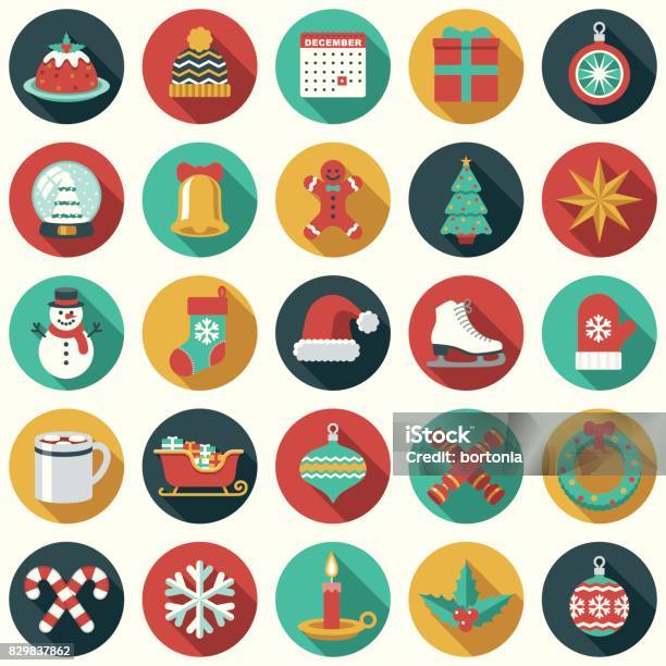 Christmas Flat Design Icon Set Stock Illustration - Download Image Now - Christmas, Clip Art, Wreath