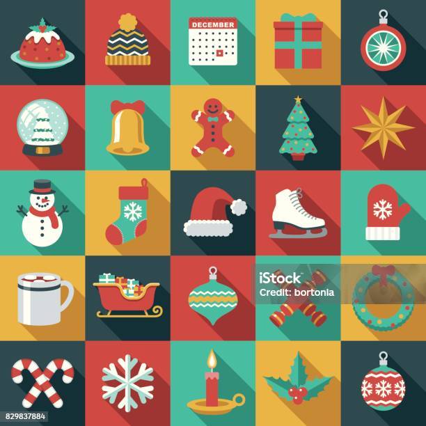 Christmas Flat Design Icon Set Stock Illustration - Download Image Now - Christmas Stocking, Vector, Snow Globe