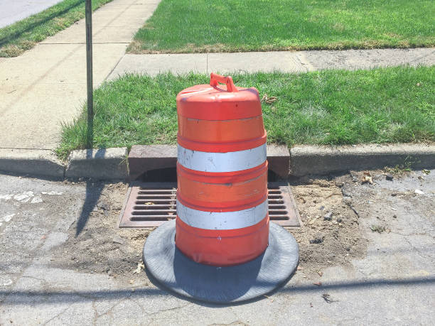 istock Suburban road repair danger pylon 829876704