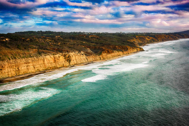 direkt am meer klippen von san diego - torrey pines state reserve stock-fotos und bilder