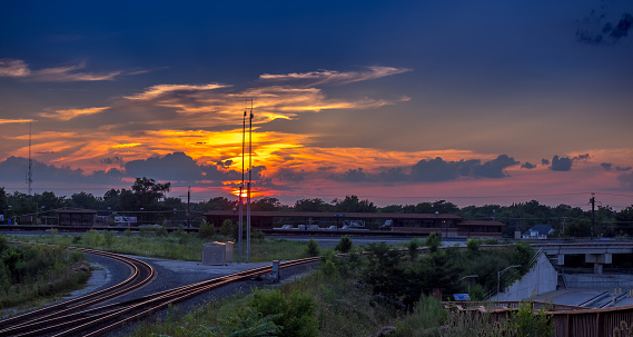 Sunset over the EJ&E Railroad cloverleaf - Matteson Illinois