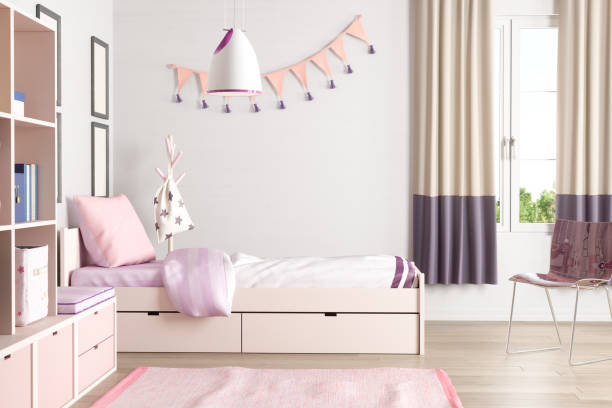 Pink colored teen bedroom.