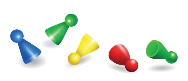 Vector illustration of Set of different leisure game pawn figures, Flying leisure in red, blue, yellow, green