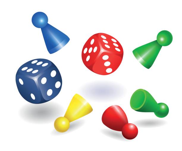 istock Board game figures with dice  Set of different flying leisure game pawn figures 829919108