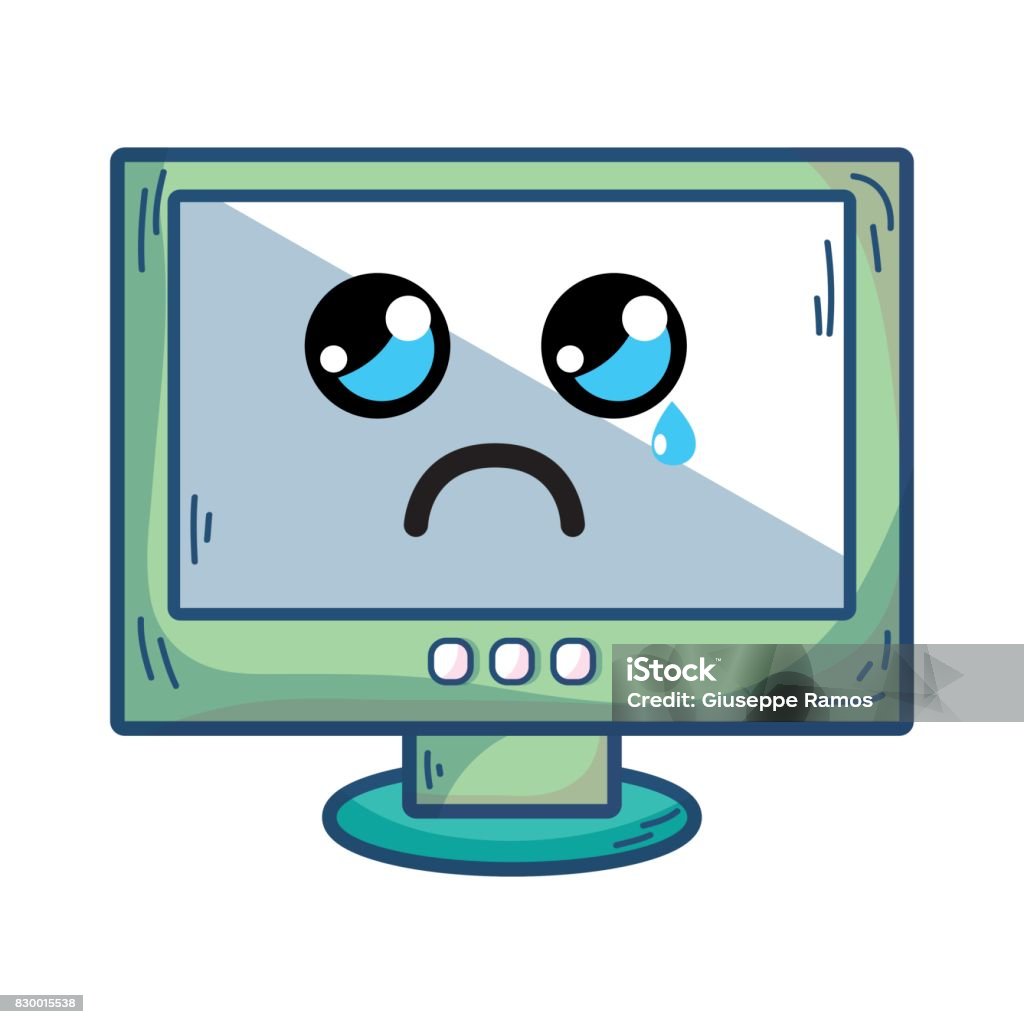 Crying Computer Tech Kawaii Cute Crying Computer Technology Stock Illustration - Download ...