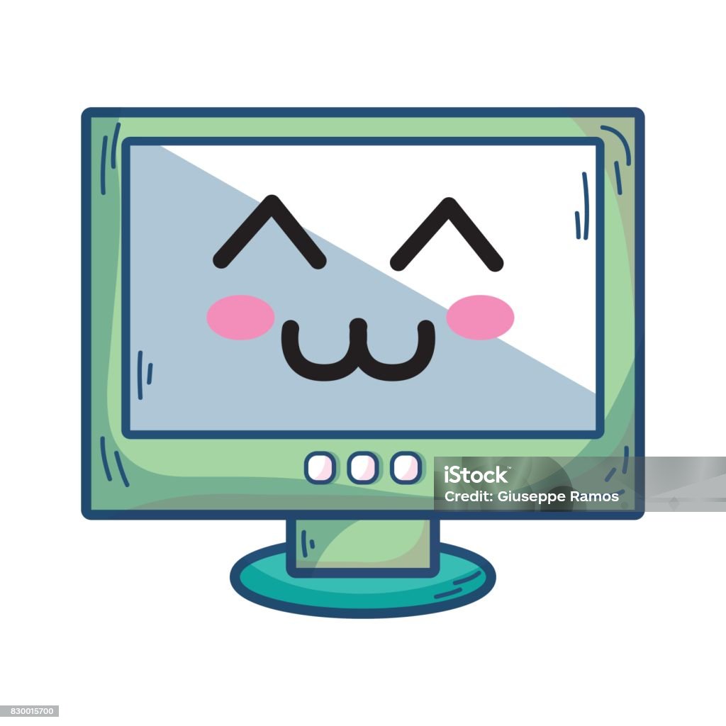 Cute Computer Word Kawaii Cute Happy Computer Technology Stock Illustration - Download ...