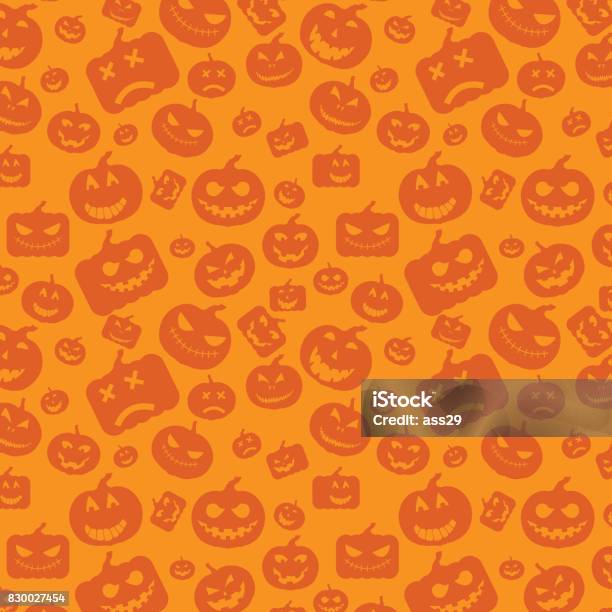 Seamless Pattern Background With Orange Halloween Festive Endless Pumpkins Carved Vector Illustration Stock Illustration - Download Image Now