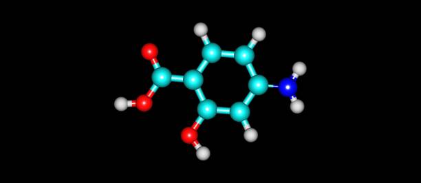 istock 4-Aminosalicylic acid molecular structure isolated on black 830034352