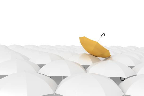 istock set of white umbrella with yellow in 3D rendering 830039348
