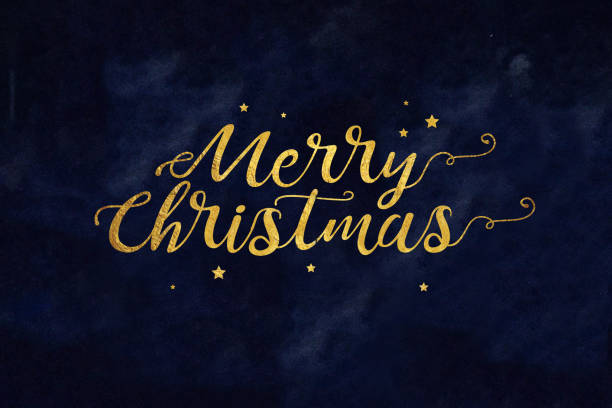 Gold Merry Christmas Text with Stars
