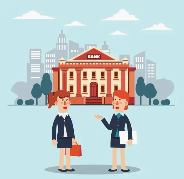 Vector illustration of Business women talking and discussing in a city street