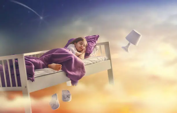 Photo of girl is flying in her bed