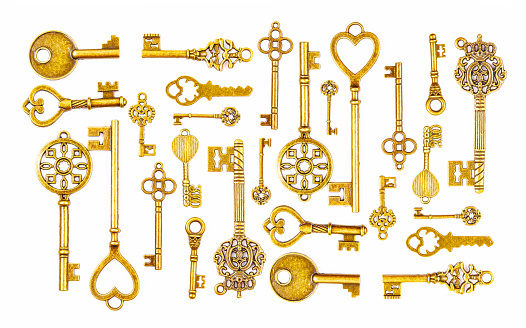 Collection of retro keys isolated on white background