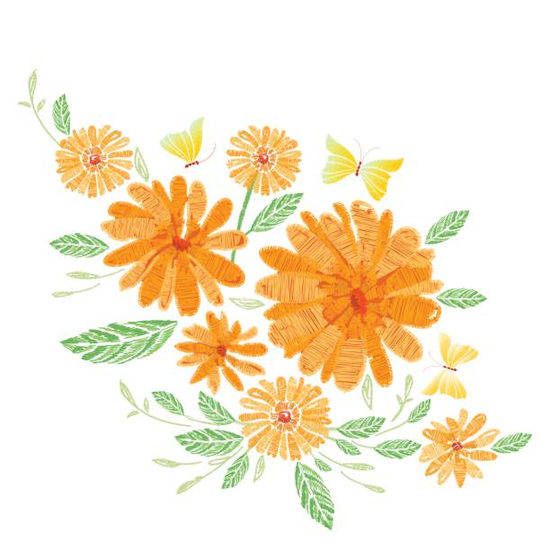 ilustrações de stock, clip art, desenhos animados e ícones de daisy embroider white - embroider