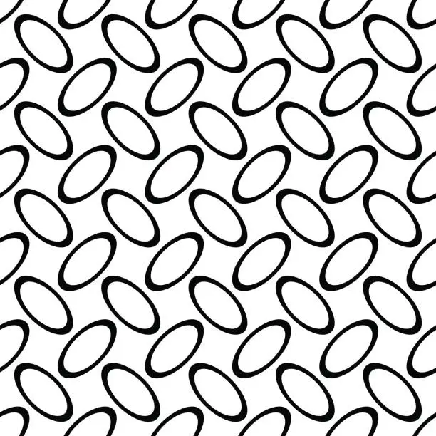 Vector illustration of Black and white seamless abstract geometrical ellipse ring pattern - vector background design from curved oval shapes