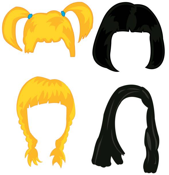 Feminine hairstyles wigs Feminine wigs on white background is insulated Pigtails stock illustrations