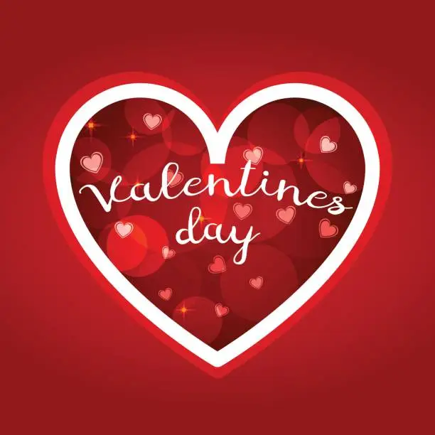 Vector illustration of Greeting card for St. Valentine's Day. Red heart and in it is a lot of small hearts on boken background.