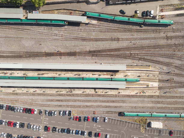 istock Aerial view of a railway station 830253828