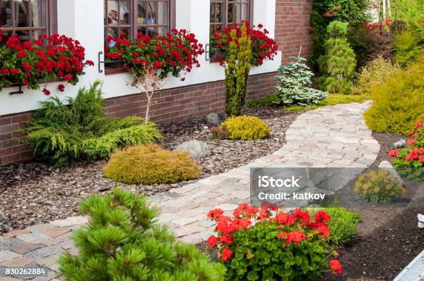 Beautiful Flower Garden Stock Photo - Download Image Now - Nursing Home, Landscaped, Outdoors