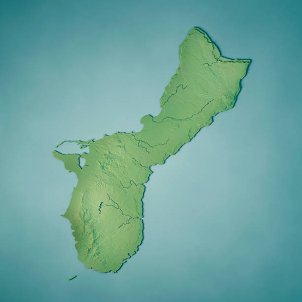 carte topographique de l’île guam rendu 3d - guam photos et images de collection