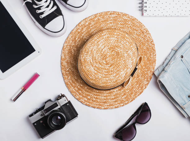 istock Trendy feminine accessories, top view 830305980