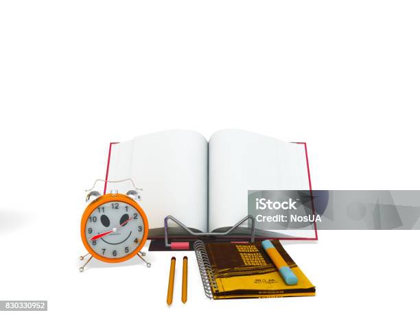 Concept Of School And Education Lesson Microscope Notebook 3d Rendering On White Background Stock Photo - Download Image Now