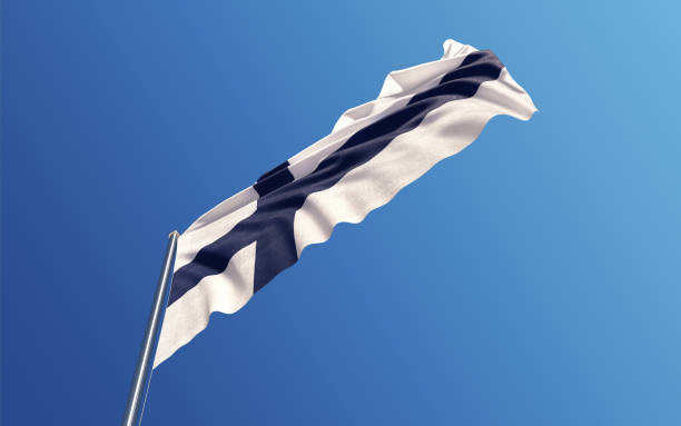 istock Finnish Flag Waving With Wind On Blue Sky 830388252