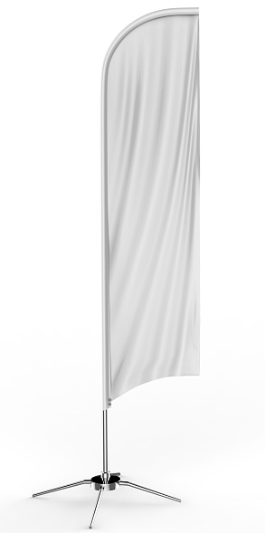 Bandera de cóncavo blanco en blanco de la pluma al aire libre publicidad bandera bandera escudo o bandera de viento vertical falsa encima de plantilla aislado sobre fondo blanco. photo