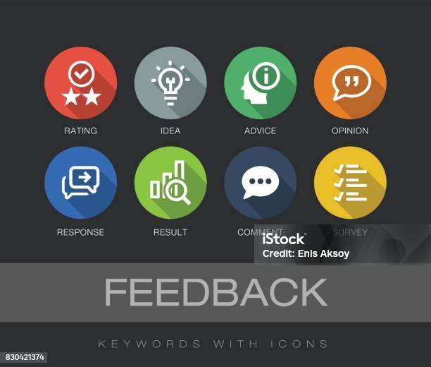 Feedback Keywords With Icons Stock Illustration - Download Image Now - Questionnaire, Surveyor, Advice