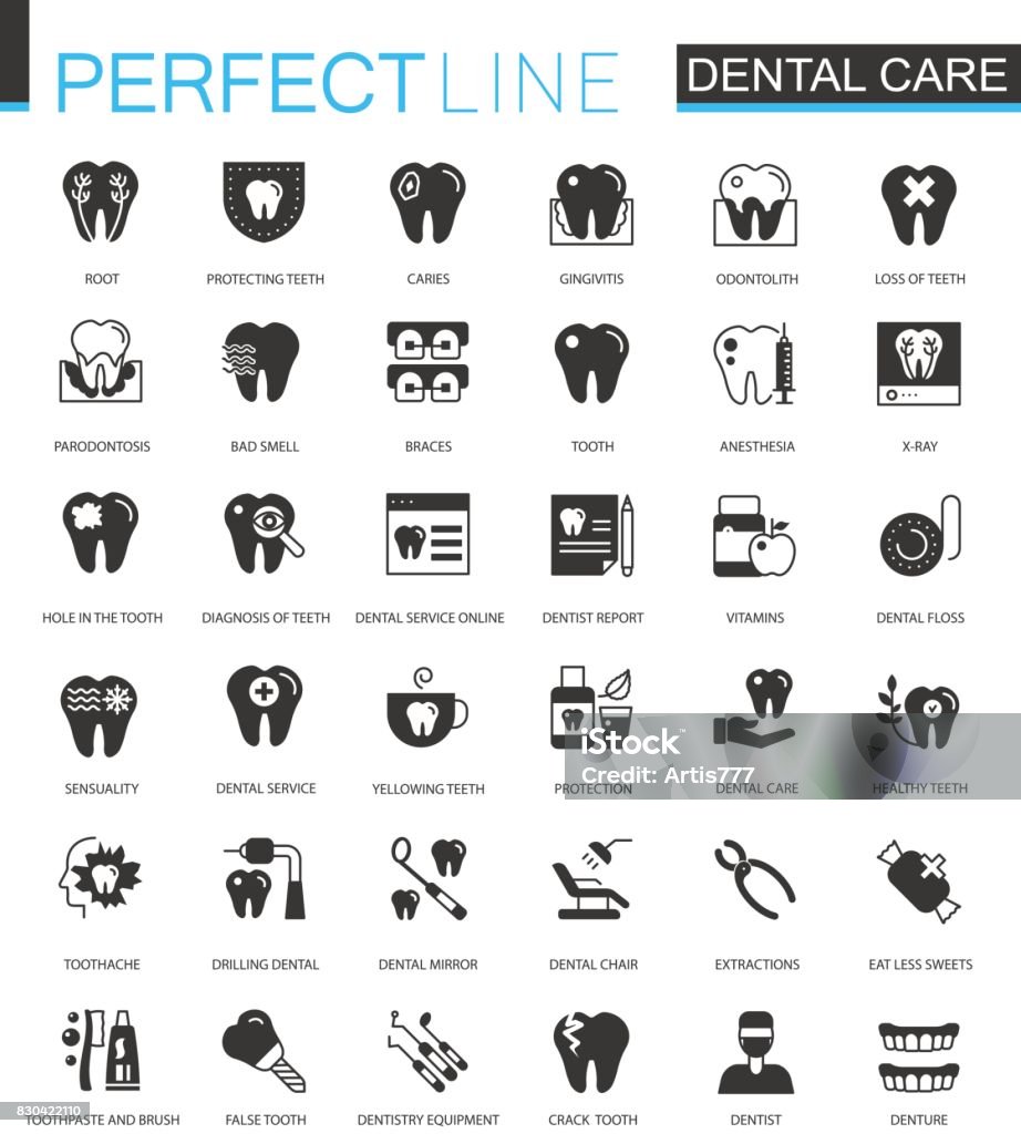 Black classic dental web icons set. Black classic dental web icons set isolated Icon Symbol stock vector