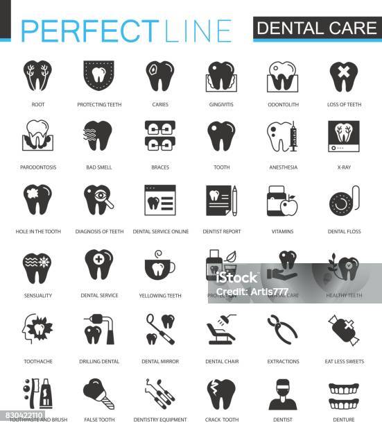 Black Classic Dental Web Icons Set Stock Illustration - Download Image Now - Icon Symbol, Dentist, Dental Health
