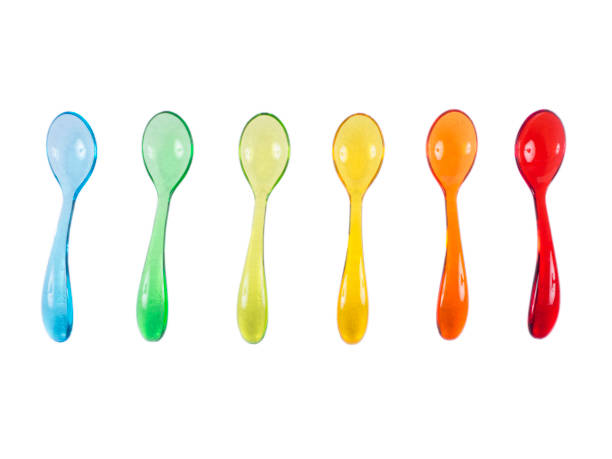 istock Colorful baby spoon set on white isolated background 830426746