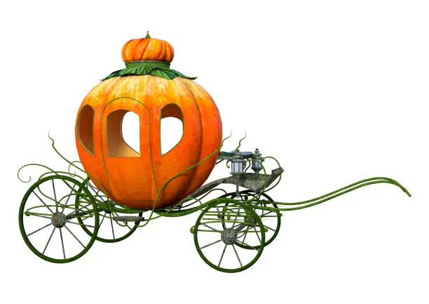 3D rendering of a Cinderella pumpkin carriage isolated on white background