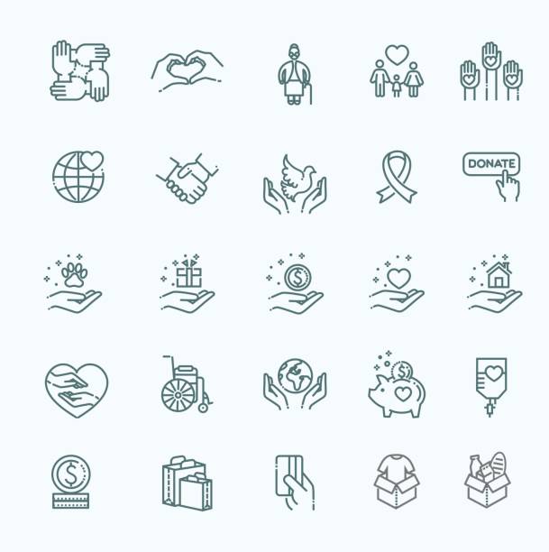 Ilustración de Set De Caridad Vector Moderno Línea Diseño Iconos Y  Pictogramas y más Vectores Libres de Derechos de Ícono - iStock