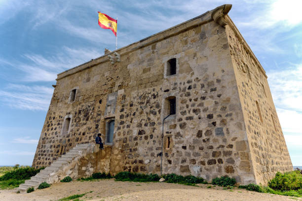 historic spanish castle in the mediterranean island of tabarca; low angle view - island of tabarca imagens e fotografias de stock
