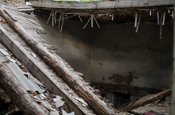istock Ruined roof. Ruined building. 830478176